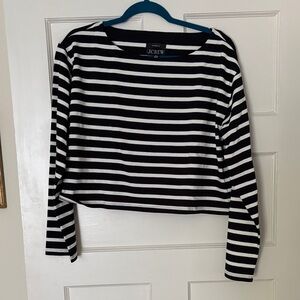 J. Crew Black and White Striped boatneck cropped top
